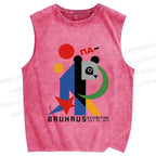 Unisex Bauhaus Panda Printed Washed Tank Top