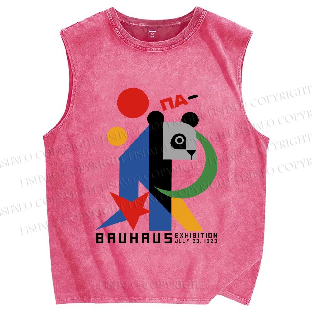 Unisex Bauhaus Panda Printed Washed Tank Top