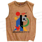 Unisex Bauhaus Panda Printed Washed Tank Top