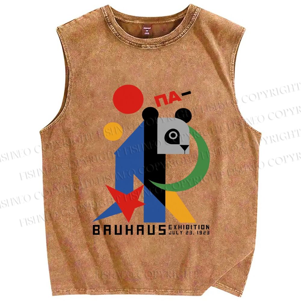 Unisex Bauhaus Panda Printed Washed Tank Top