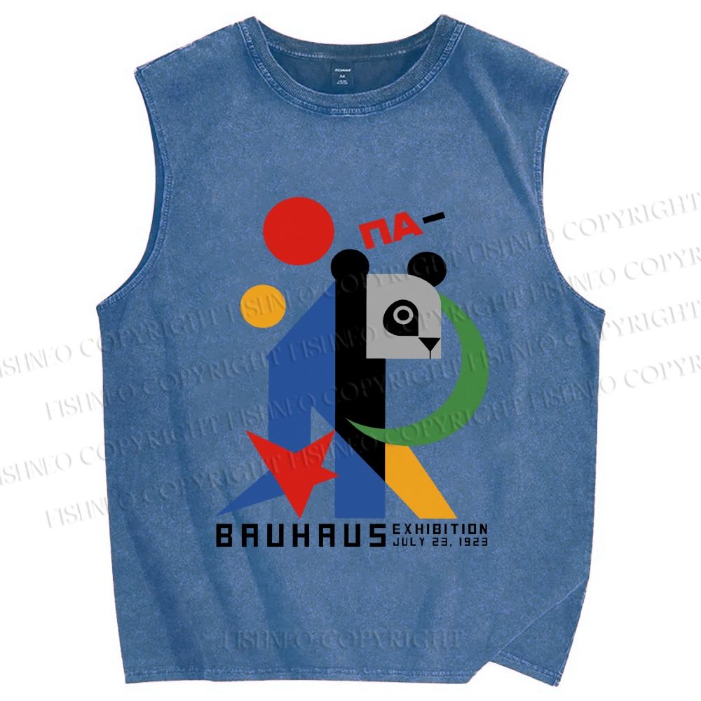 Unisex Bauhaus Panda Printed Washed Tank Top