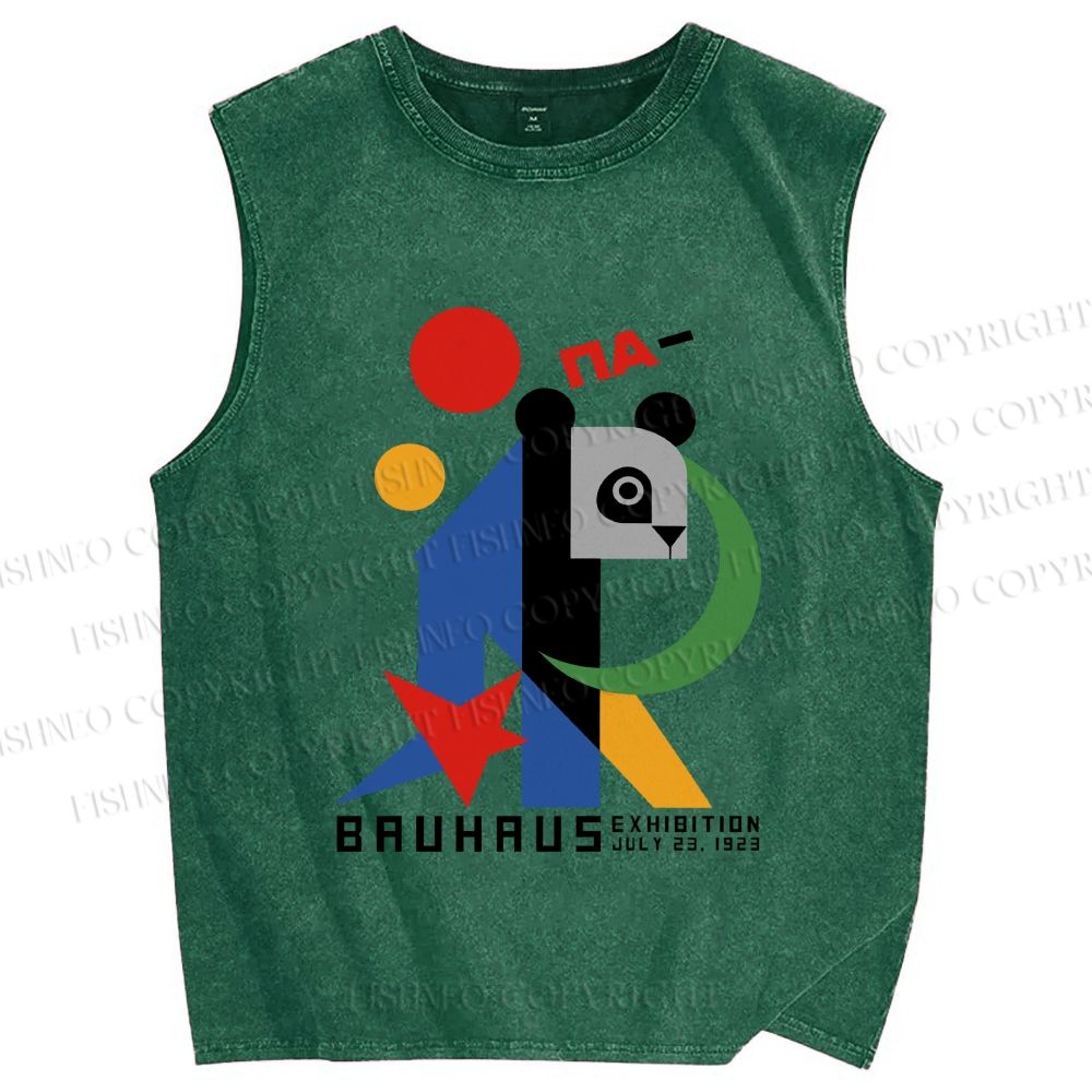 Unisex Bauhaus Panda Printed Washed Tank Top