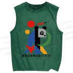 Unisex Bauhaus Panda Printed Washed Tank Top