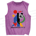 Unisex Bauhaus Panda Printed Washed Tank Top