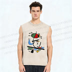 Unisex Joan Miro Eye Graffiti Printed Washed Tank Top