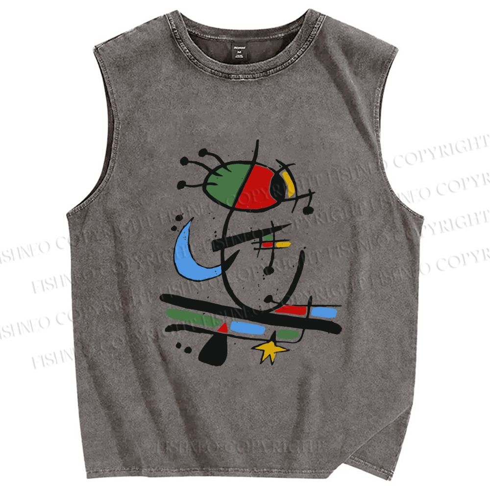 Unisex Joan Miro Eye Graffiti Printed Washed Tank Top