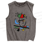 Unisex Joan Miro Eye Graffiti Printed Washed Tank Top