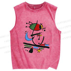 Unisex Joan Miro Eye Graffiti Printed Washed Tank Top