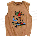 Unisex Joan Miro Eye Graffiti Printed Washed Tank Top