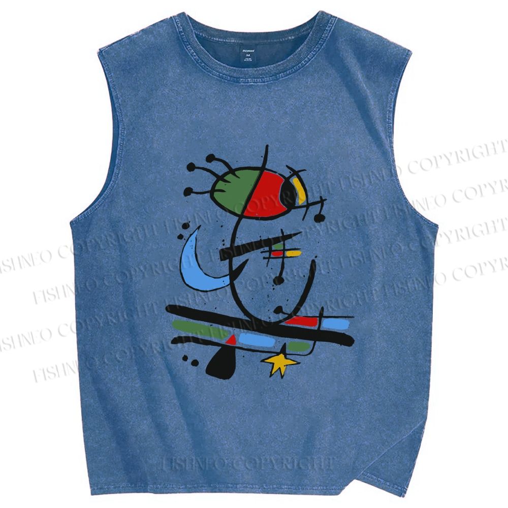 Unisex Joan Miro Eye Graffiti Printed Washed Tank Top
