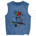 Unisex Joan Miro Eye Graffiti Printed Washed Tank Top