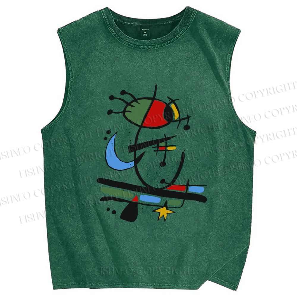 Unisex Joan Miro Eye Graffiti Printed Washed Tank Top