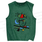 Unisex Joan Miro Eye Graffiti Printed Washed Tank Top