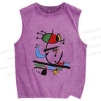 Unisex Joan Miro Eye Graffiti Printed Washed Tank Top