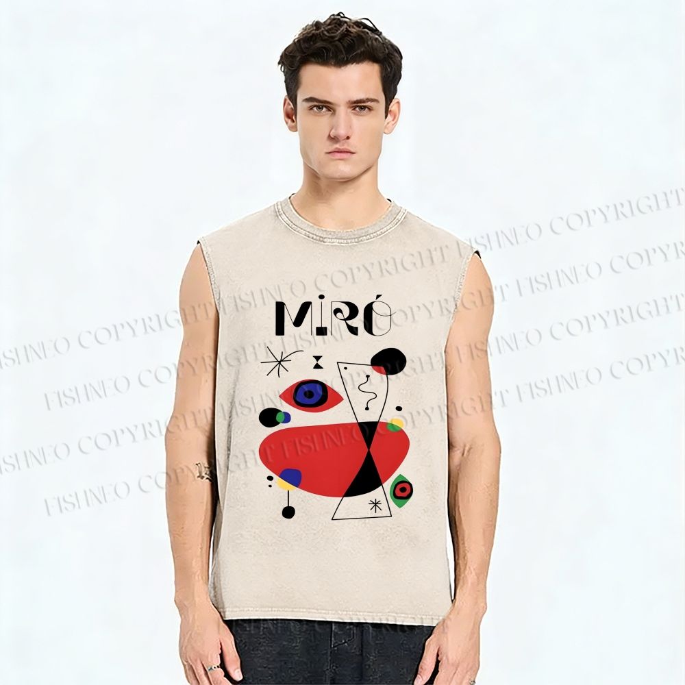 Unisex Joan Miro Eye Graffiti Printed Washed Tank Top