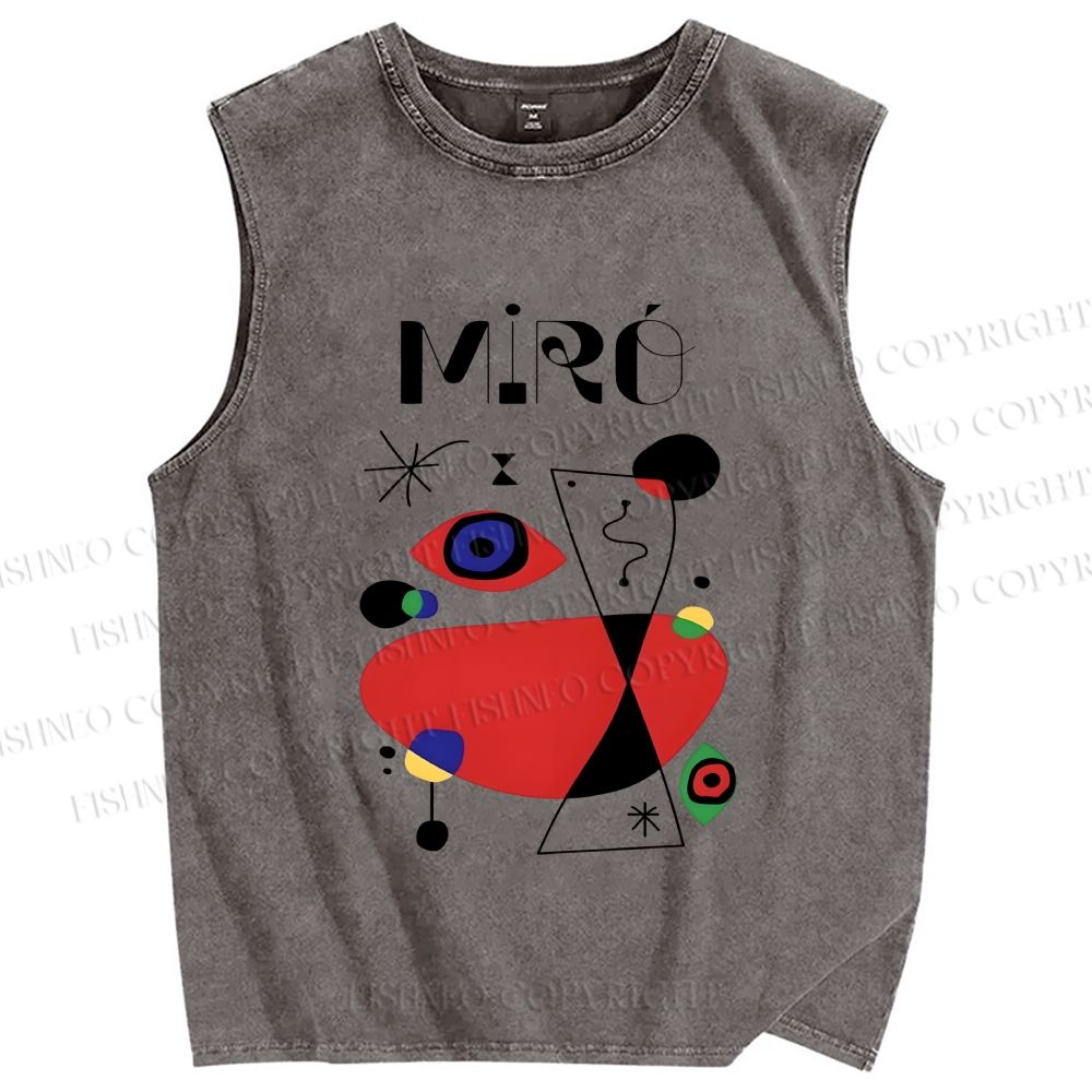 Unisex Joan Miro Eye Graffiti Printed Washed Tank Top