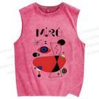 Unisex Joan Miro Eye Graffiti Printed Washed Tank Top