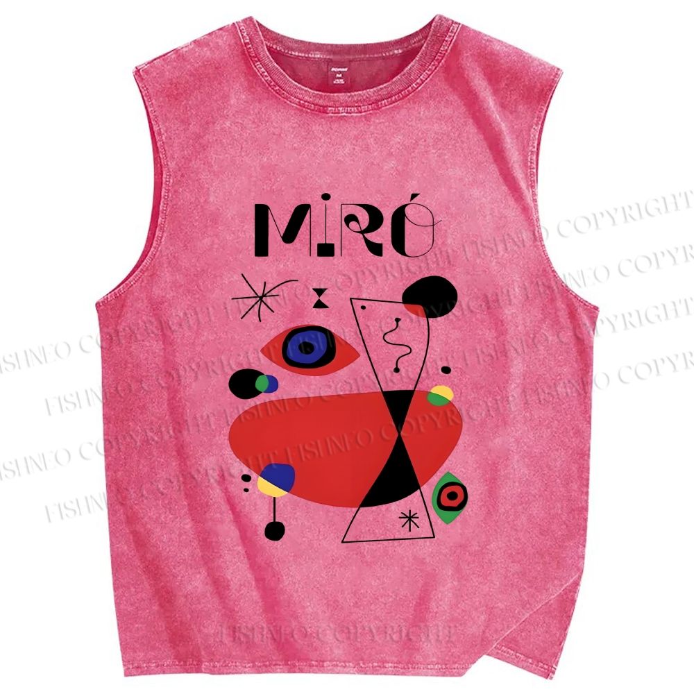 Unisex Joan Miro Eye Graffiti Printed Washed Tank Top