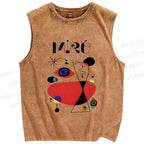 Unisex Joan Miro Eye Graffiti Printed Washed Tank Top
