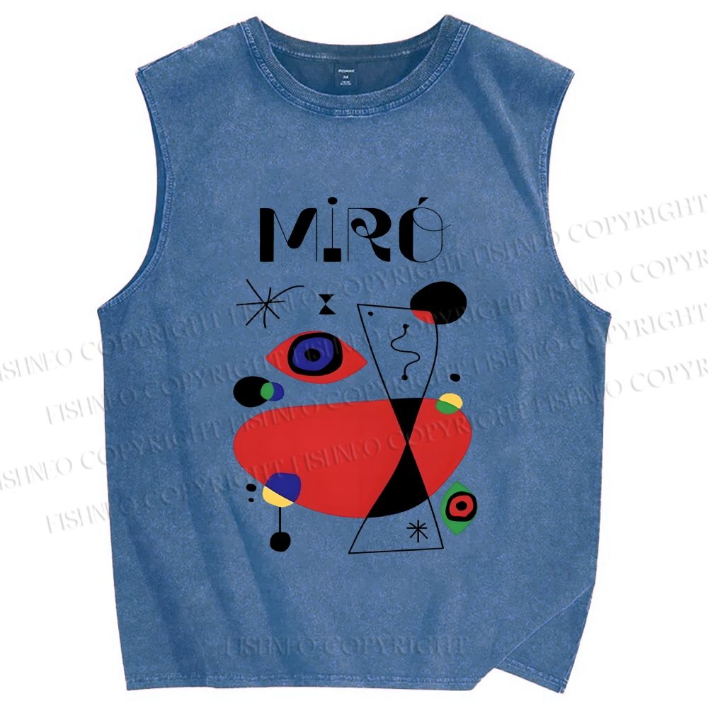 Unisex Joan Miro Eye Graffiti Printed Washed Tank Top
