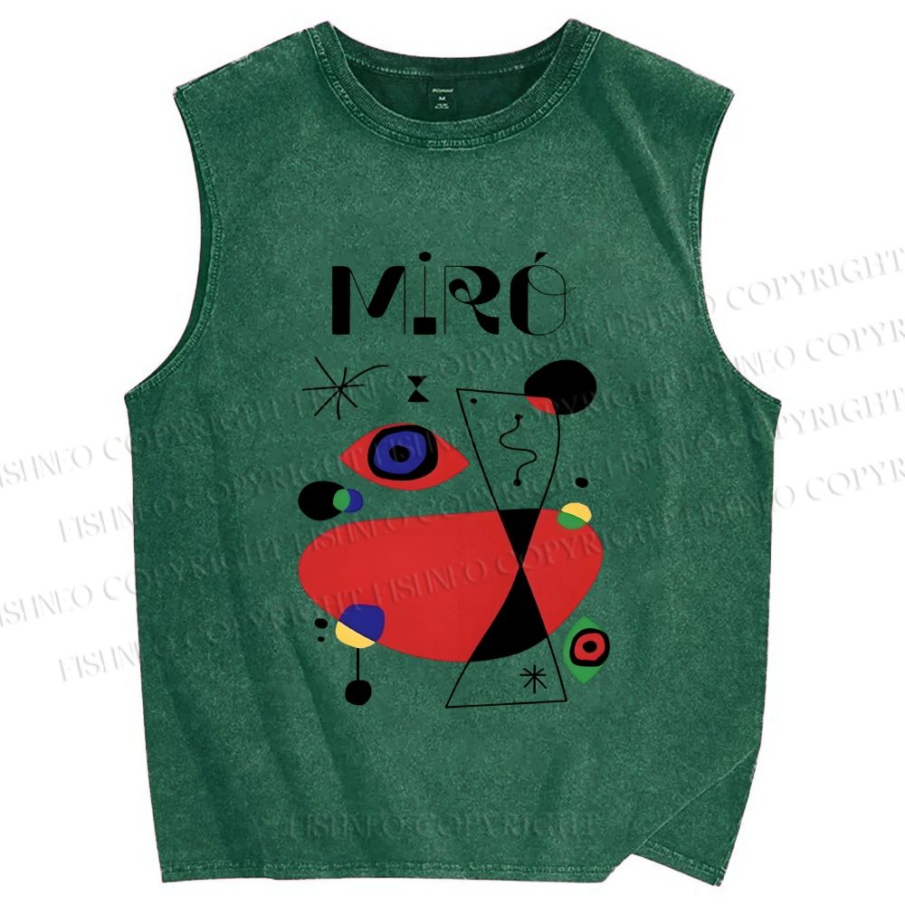 Unisex Joan Miro Eye Graffiti Printed Washed Tank Top