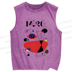 Unisex Joan Miro Eye Graffiti Printed Washed Tank Top