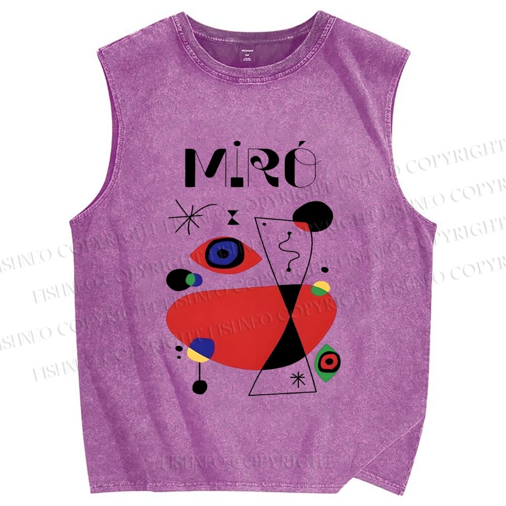 Unisex Joan Miro Eye Graffiti Printed Washed Tank Top