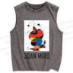 Unisex Joan Miro Cat Design Printed Washed Tank Top