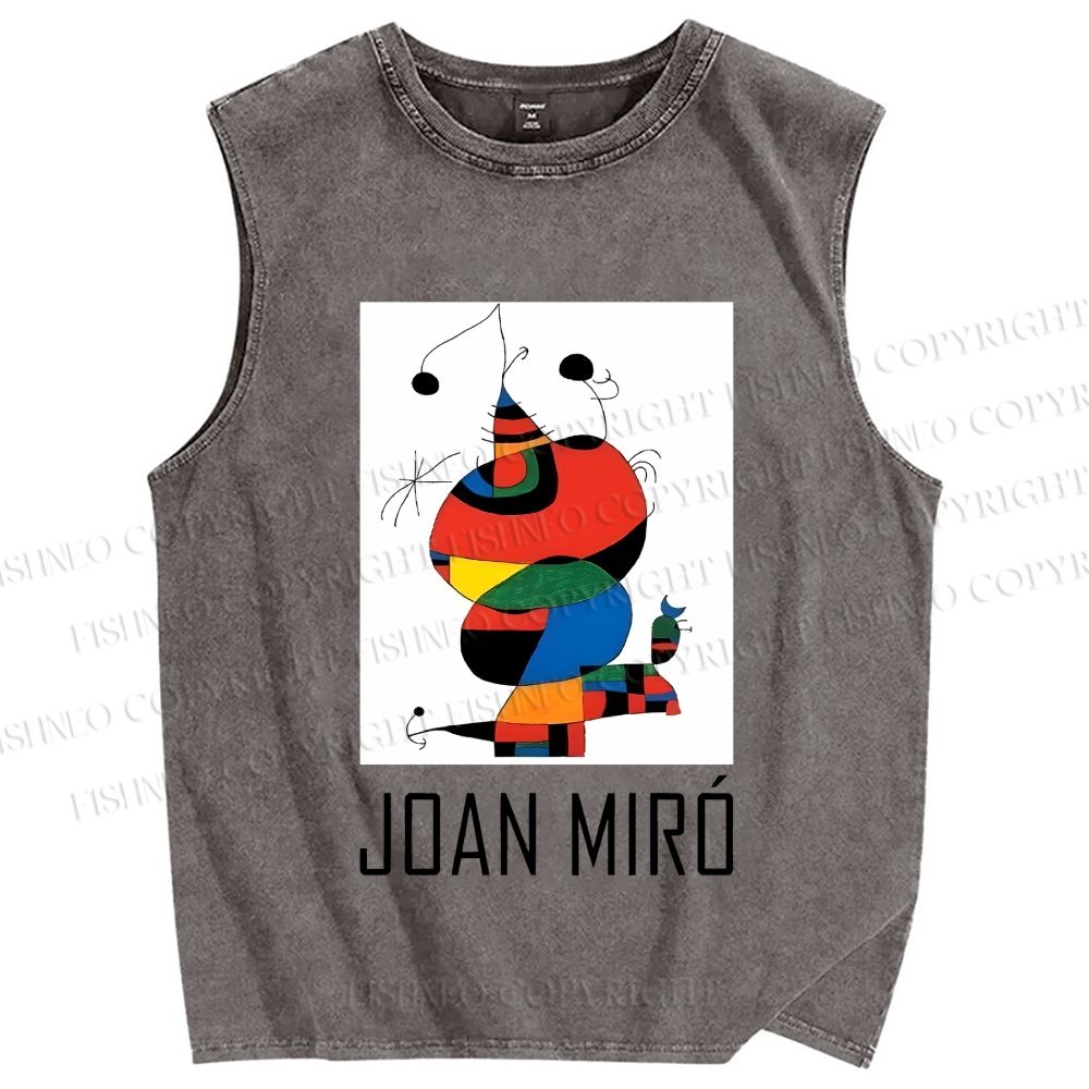 Unisex Joan Miro Cat Design Printed Washed Tank Top