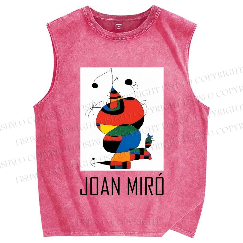 Unisex Joan Miro Cat Design Printed Washed Tank Top