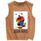 Unisex Joan Miro Cat Design Printed Washed Tank Top