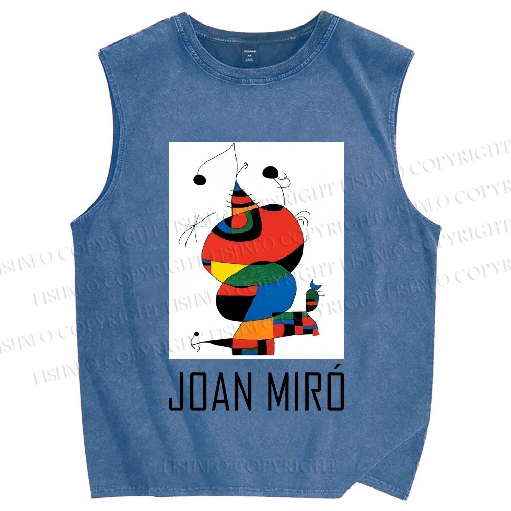 Unisex Joan Miro Cat Design Printed Washed Tank Top
