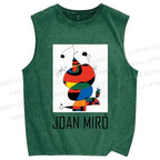 Unisex Joan Miro Cat Design Printed Washed Tank Top