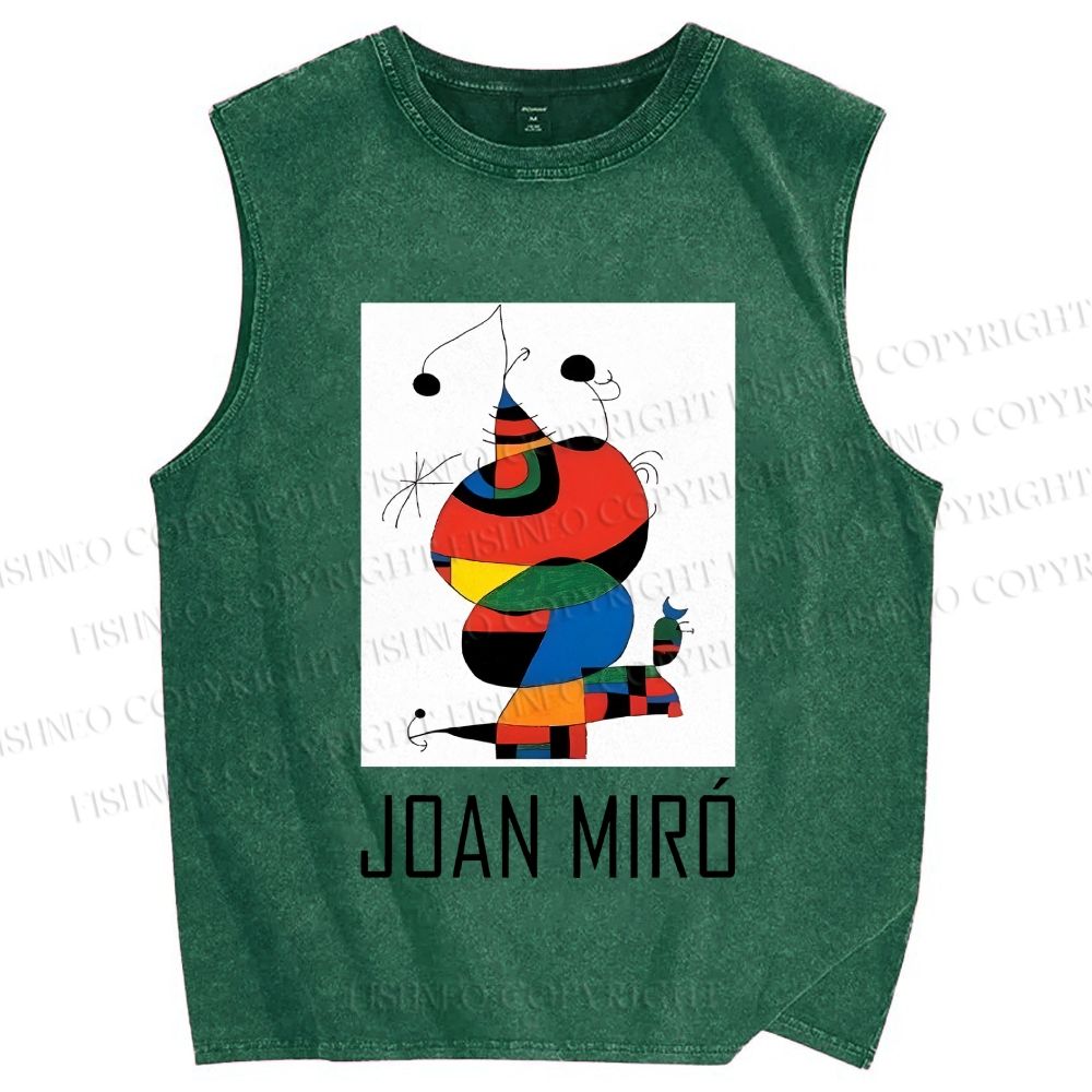 Unisex Joan Miro Cat Design Printed Washed Tank Top