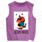 Unisex Joan Miro Cat Design Printed Washed Tank Top