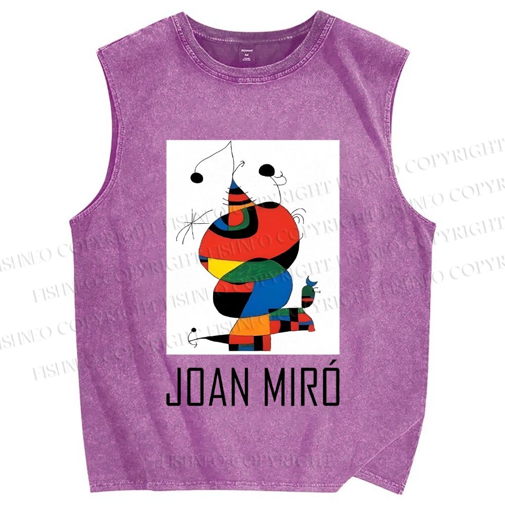 Unisex Joan Miro Cat Design Printed Washed Tank Top