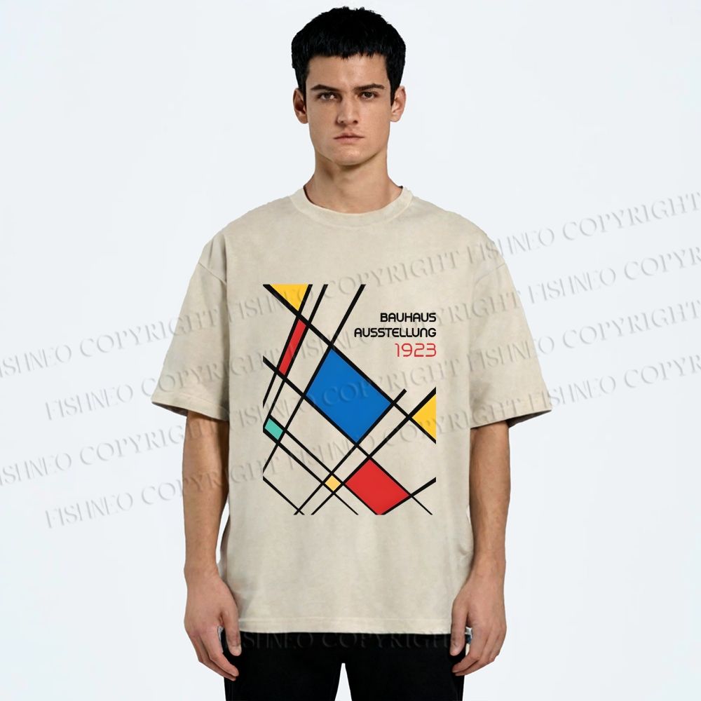 Unisex Bauhaus Lattice Printed Washed Tee