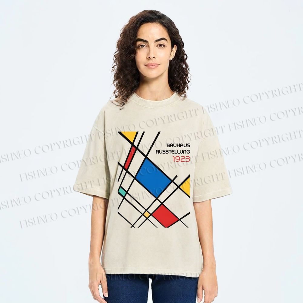 Unisex Bauhaus Lattice Printed Washed Tee