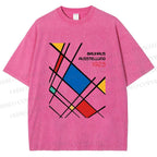 Unisex Bauhaus Lattice Printed Washed Tee
