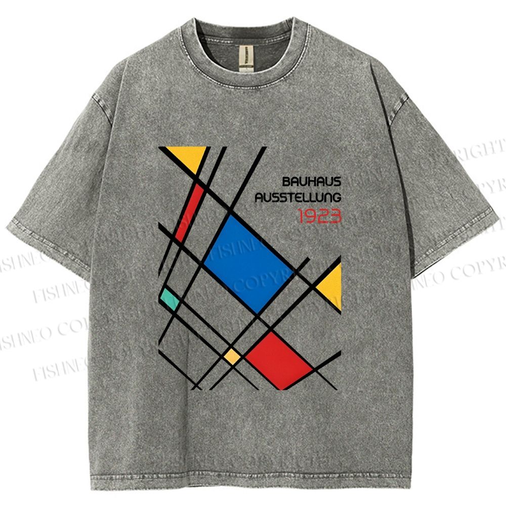 Unisex Bauhaus Lattice Printed Washed Tee