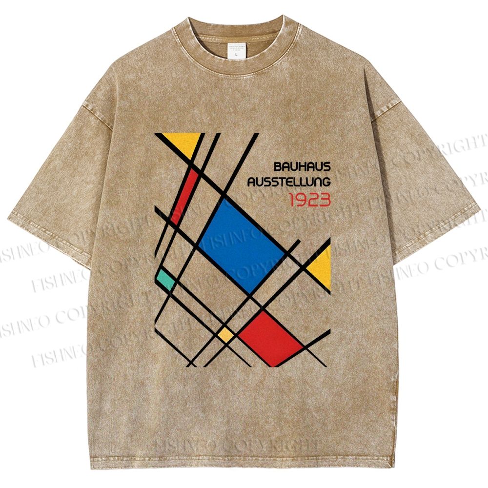 Unisex Bauhaus Lattice Printed Washed Tee
