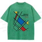 Unisex Bauhaus Lattice Printed Washed Tee