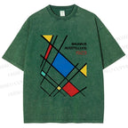 Unisex Bauhaus Lattice Printed Washed Tee