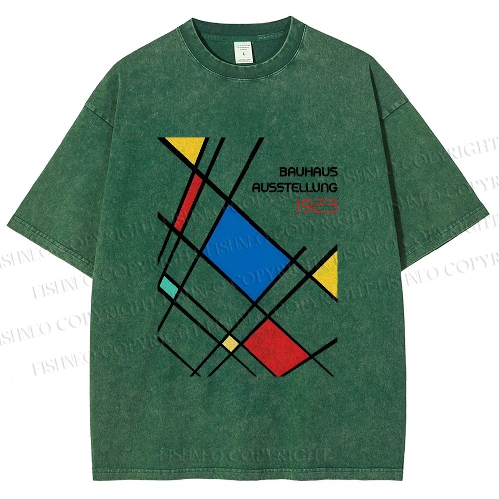 Unisex Bauhaus Lattice Printed Washed Tee