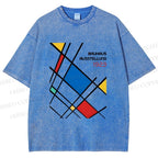 Unisex Bauhaus Lattice Printed Washed Tee