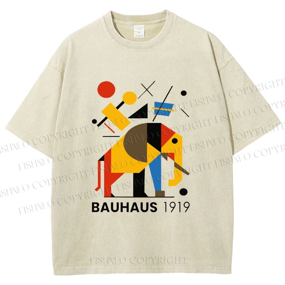 Unisex Bauhaus Elephant Design Printed Washed Tee