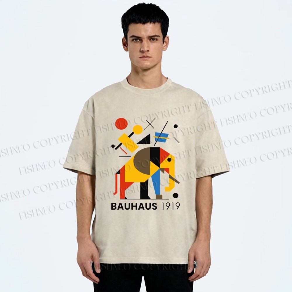 Unisex Bauhaus Elephant Design Printed Washed Tee