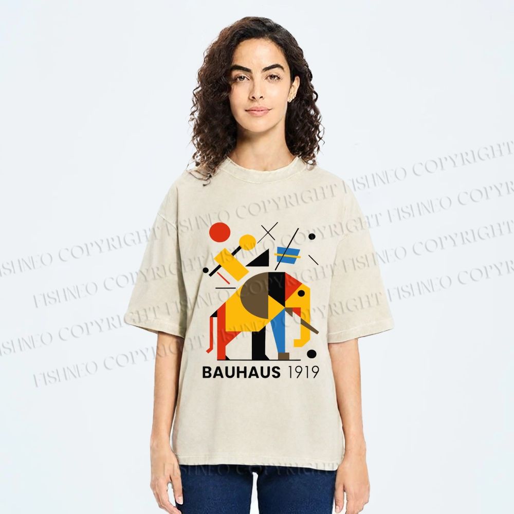 Unisex Bauhaus Elephant Design Printed Washed Tee
