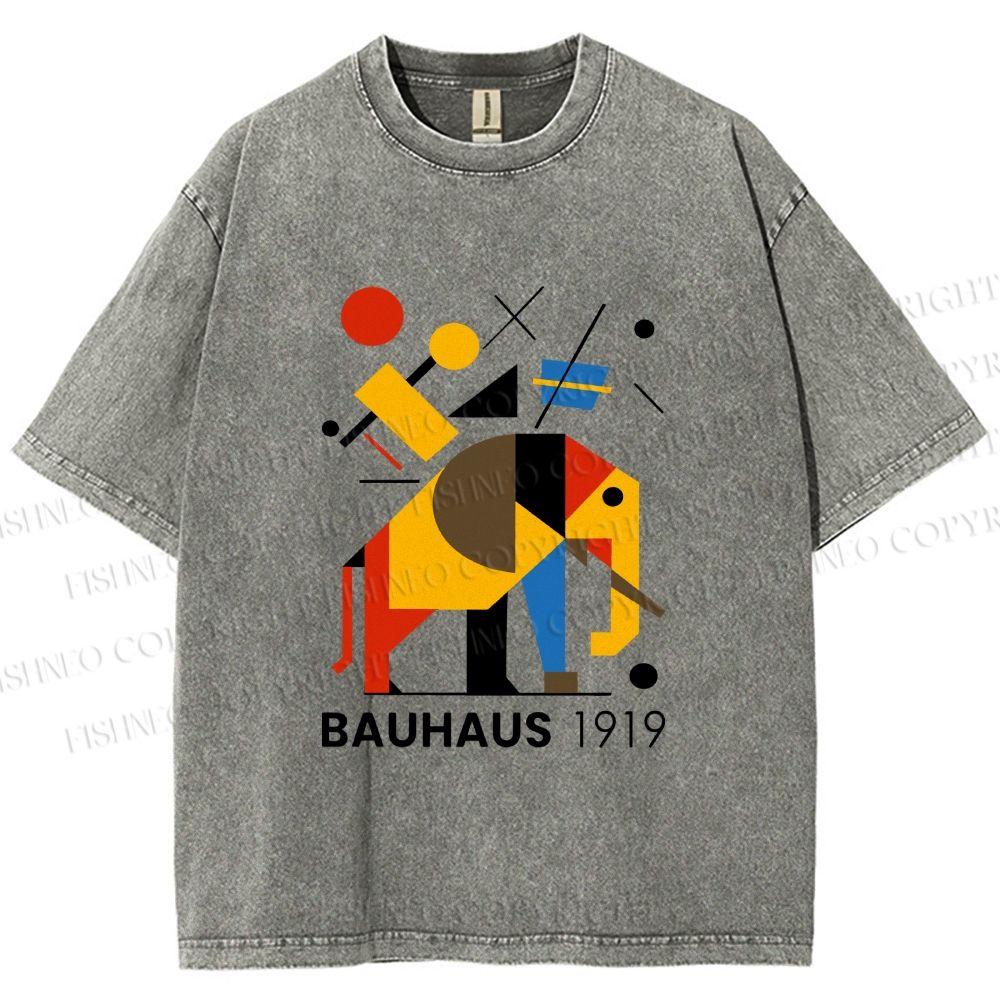Unisex Bauhaus Elephant Design Printed Washed Tee