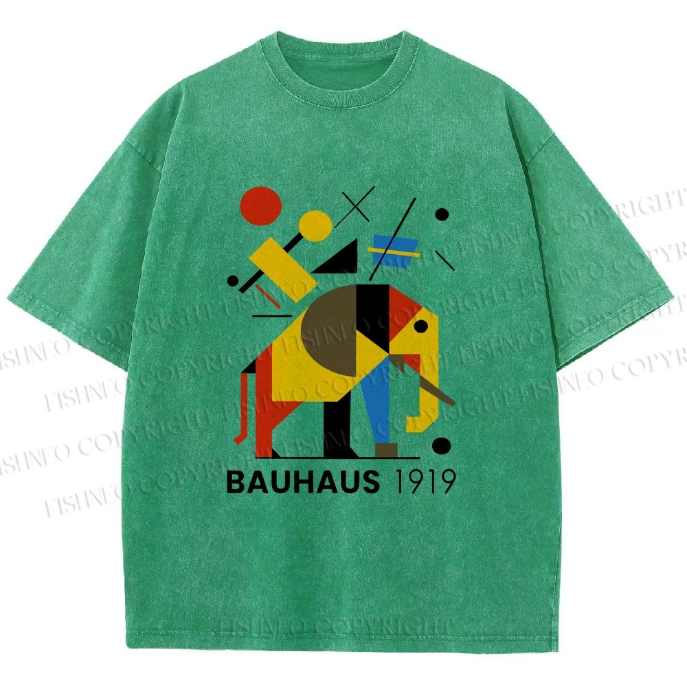 Unisex Bauhaus Elephant Design Printed Washed Tee